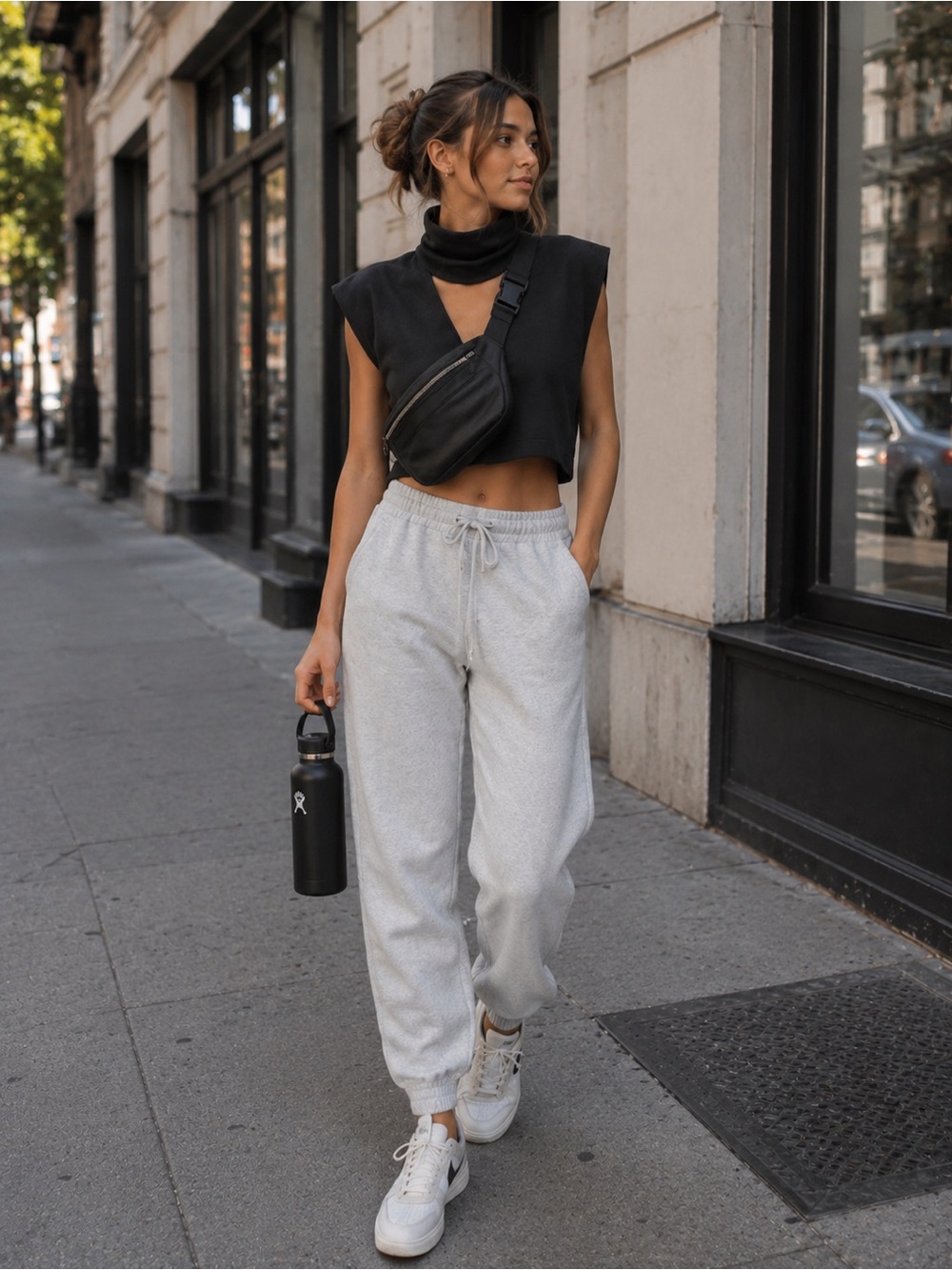 Free People Black Cropped Cowl Neck Top | XS